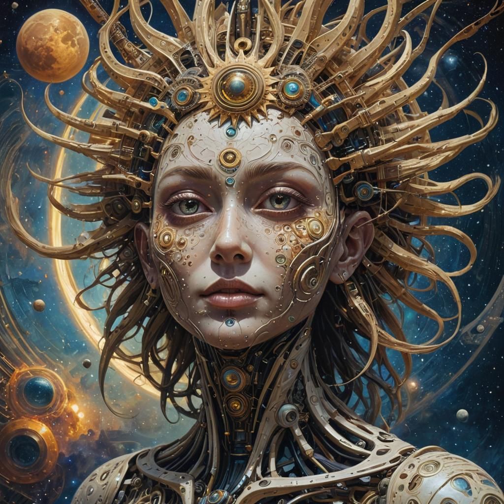 Surreal Biometric Celestialscape in Impressionistic Retrofut...