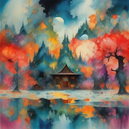 Vibrant Fantasy Temple in a Whimsical Wonderland