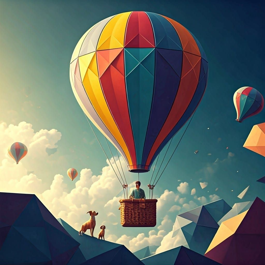 Origami Balloon Ride with Dogs in Papercraft Style