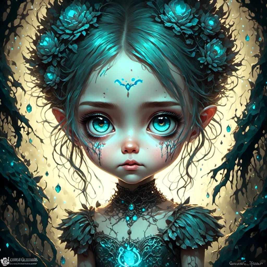 Bioluminescent Goth Girl in Tim Burton Style