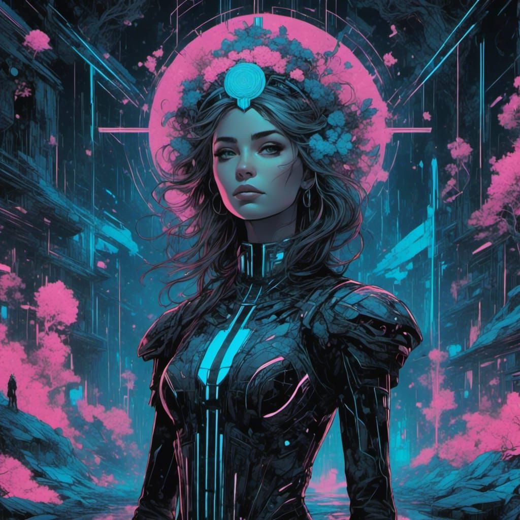 Futuristic Princess in Synthwave Style