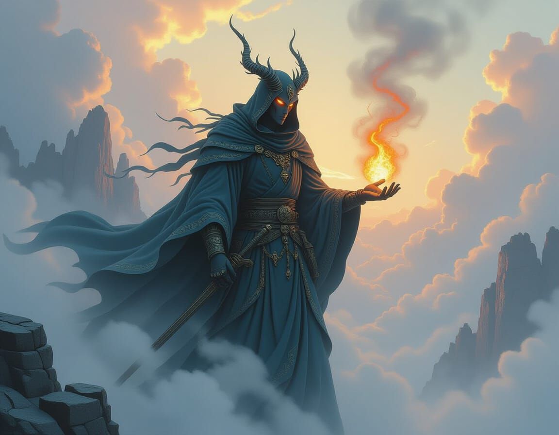 Storm Cloud Figure in Mystical Landscape