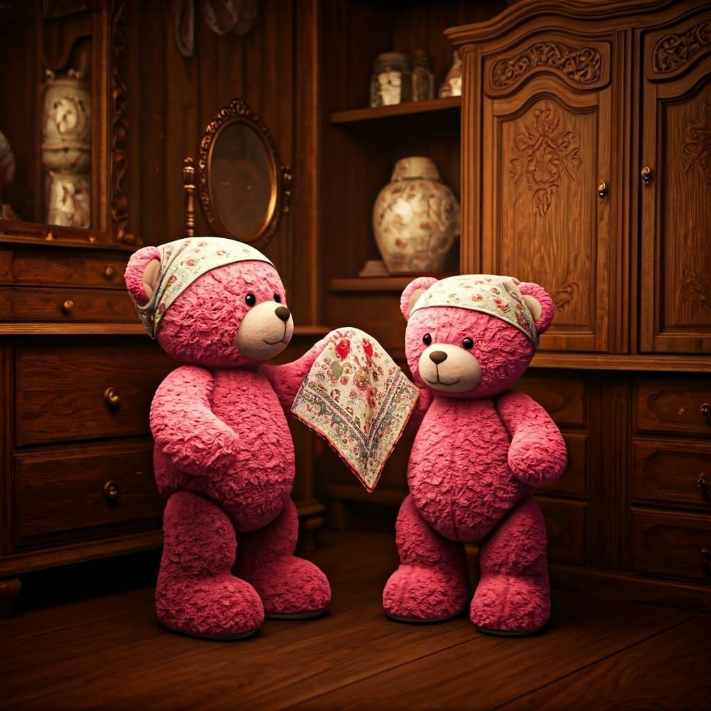 Pink Teddy Bears in Vintage Store: Digital Art