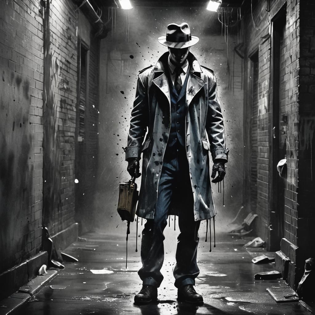 Gritty Ink Splash Art: Figure in Dark Alley