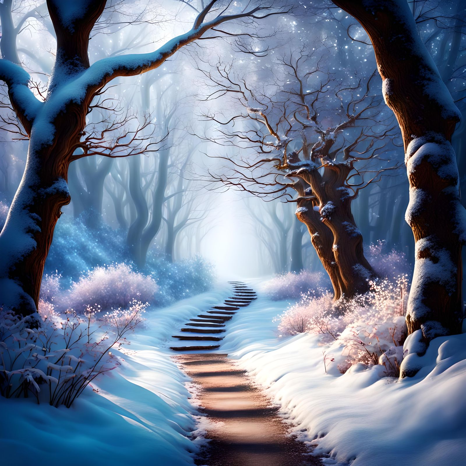 Fairy, Winter path through fantasy fairy forest
