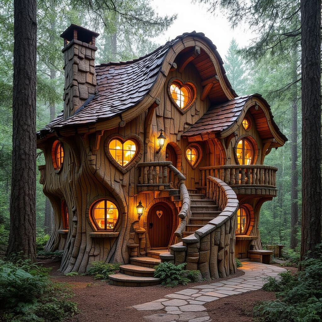 Cozy Wood-Carved House with Heart Windows