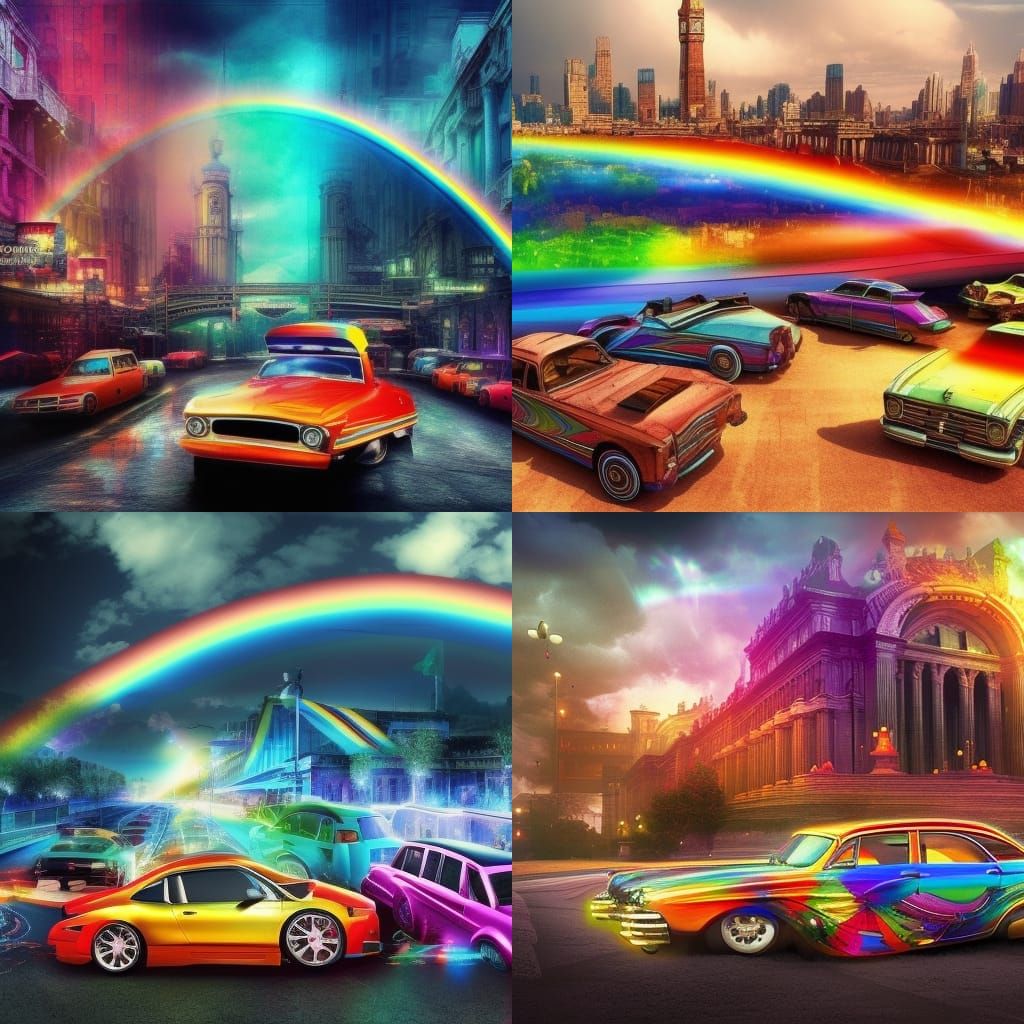 Rainbow Cityscape with Paranormal Cars in Digital Matte Pain...