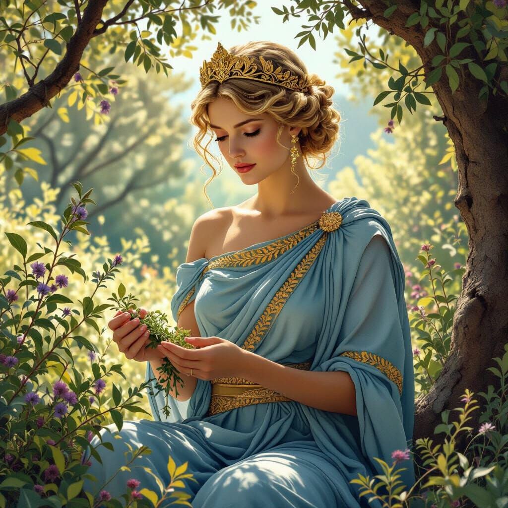 Aceso: Greek Goddess of Healing in Sacred Grove