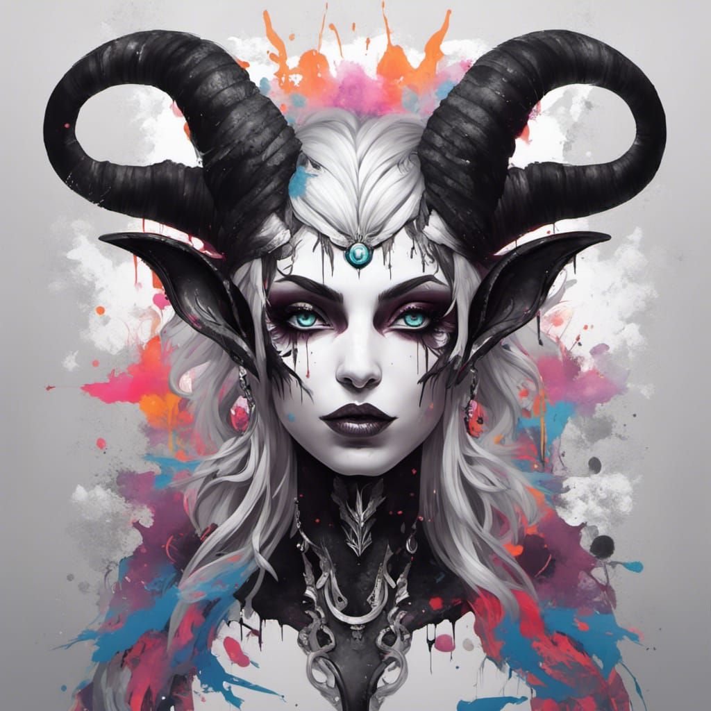 Dark Fey Graffiti Art with Black and White Wings