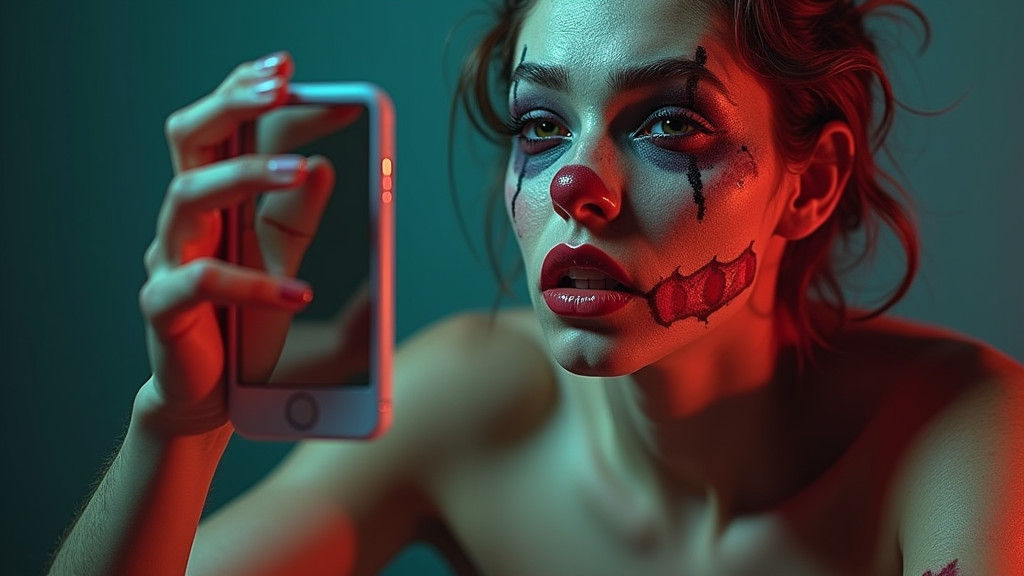 Narcissus with Smartphone Reflection: Hyperrealistic Digital...