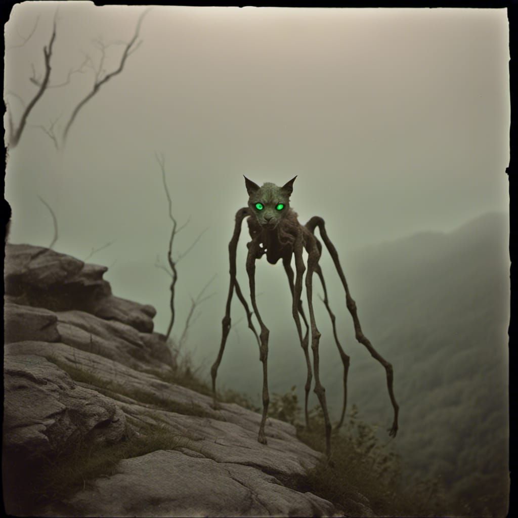 Otherworldly Feline Perched on Appalachian Cliff Edge