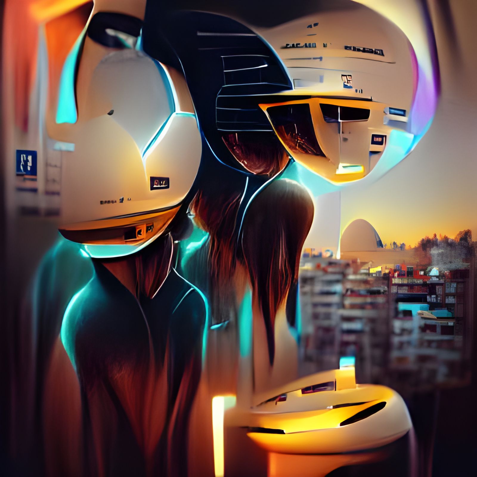 Futuristic Helmets with Glowing Lights, Digital Art