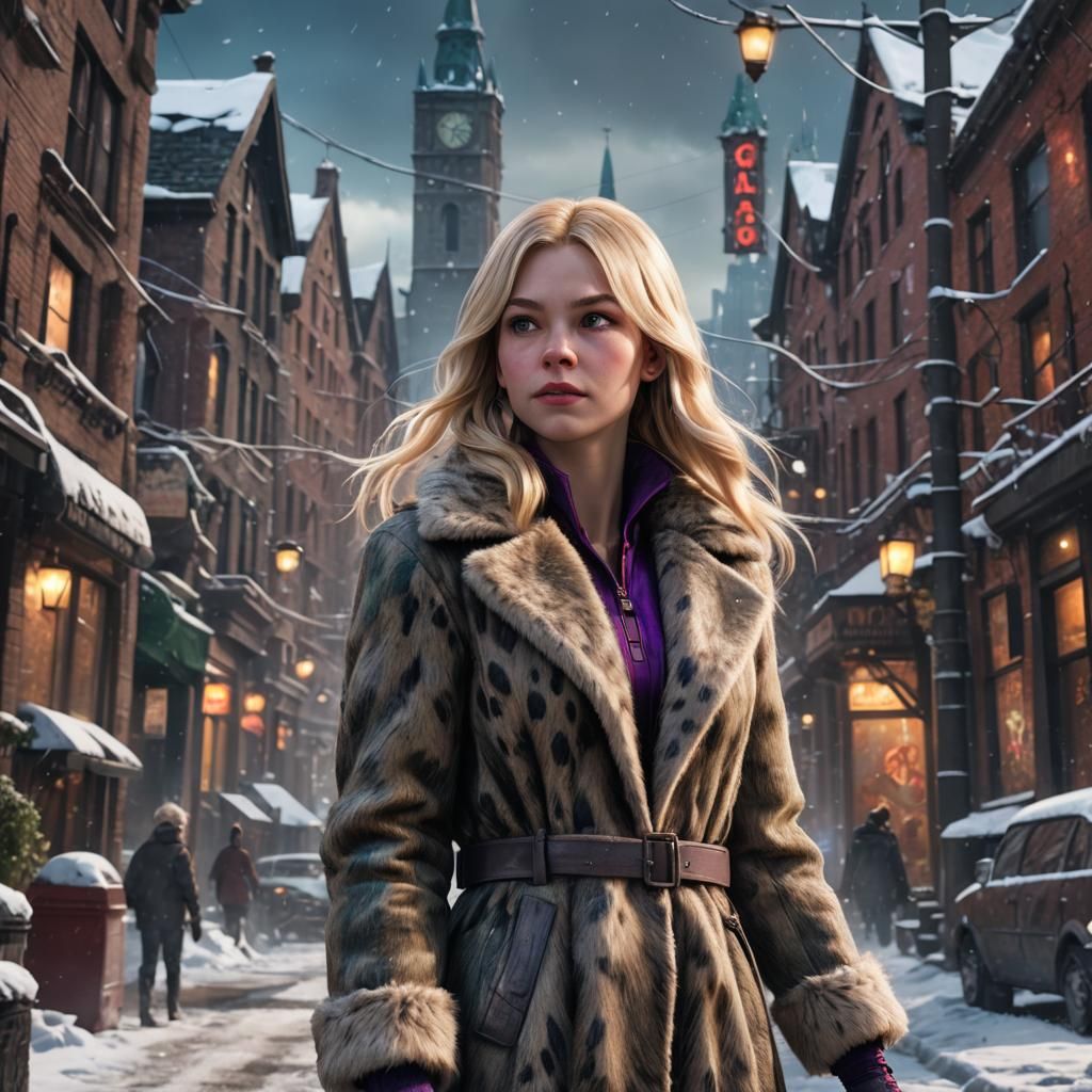 Gwen Stacy in Fur Coat: Detailed Matte Painting