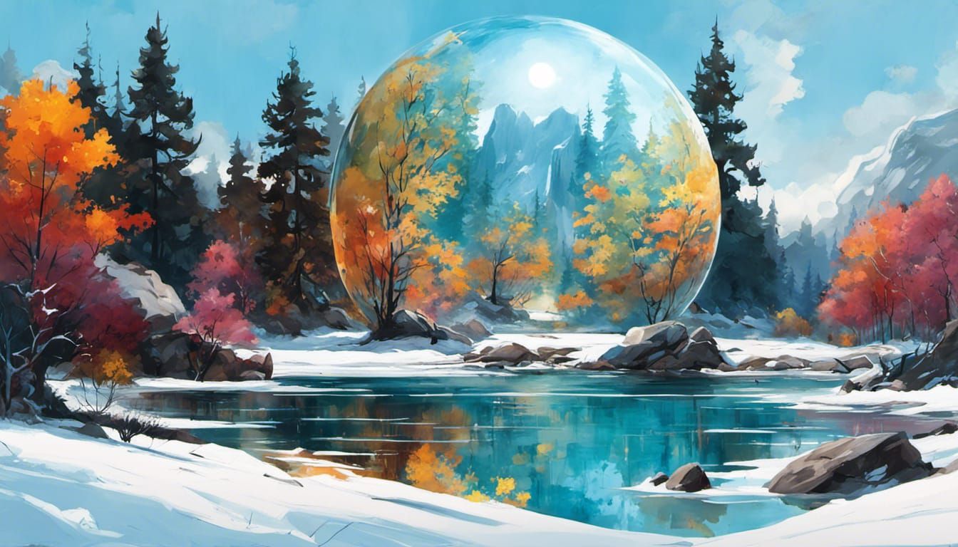 Glass Sphere: Autumnal Fantasy Forest, Hyperrealistic