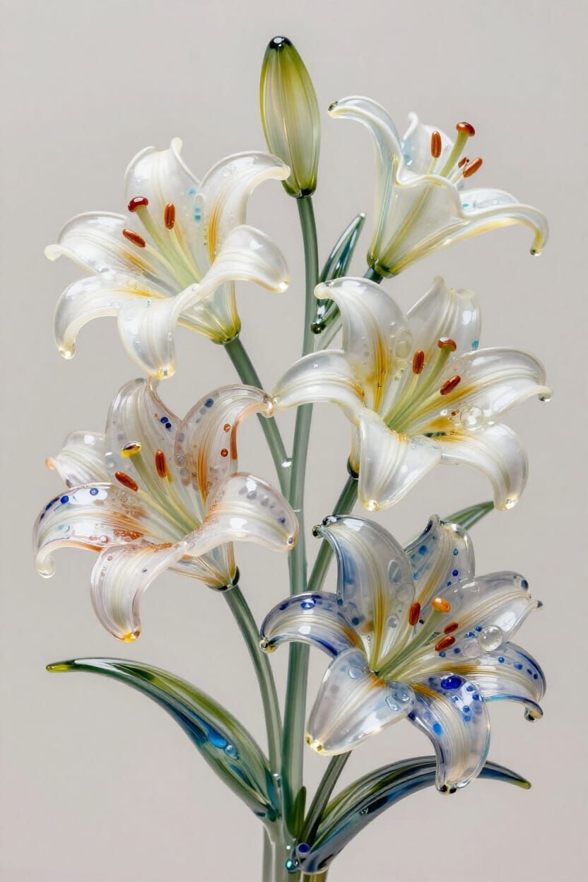Ethereal Lilies in Fluid Art and Glass Mosaic Style
