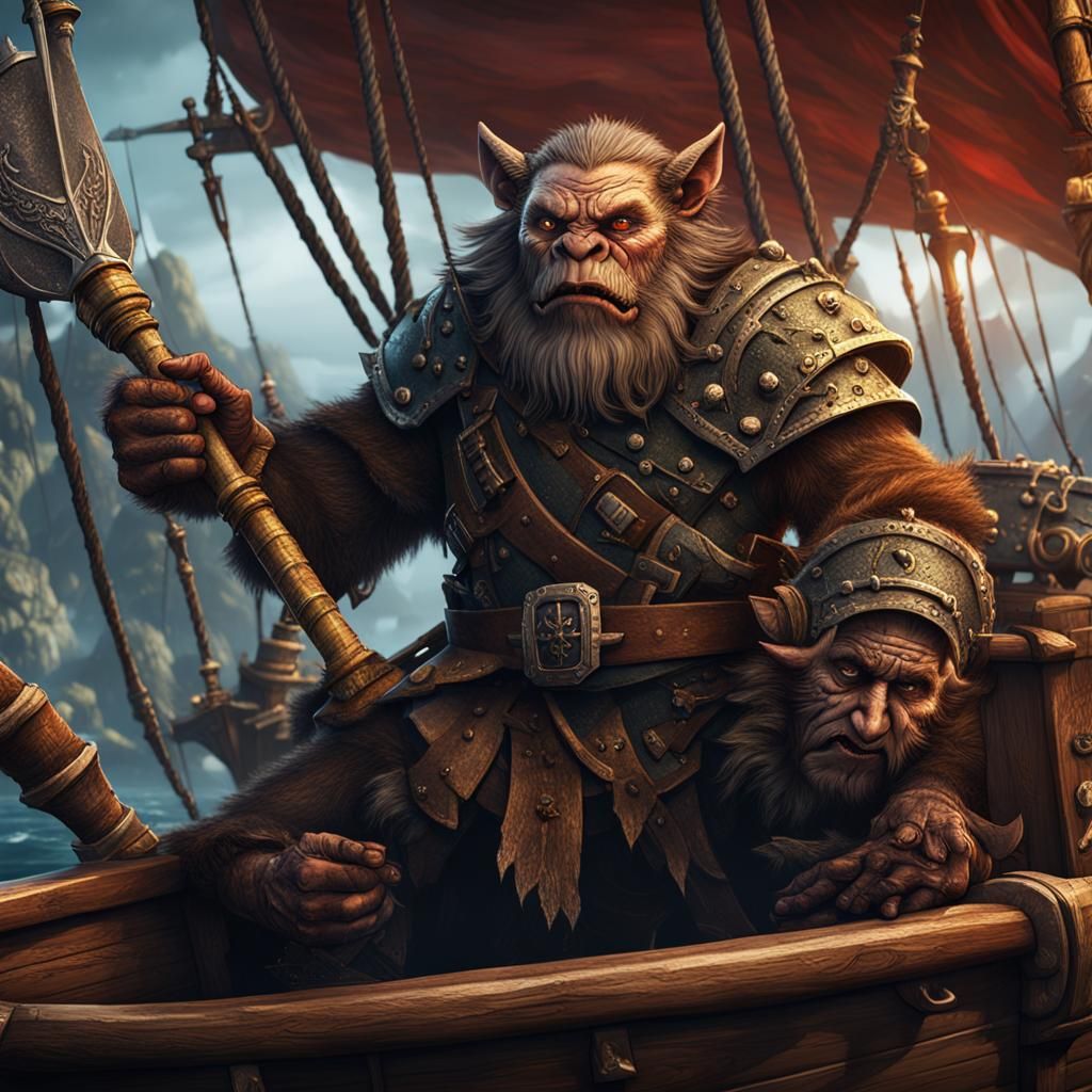 Bugbear Warrior on Pirate Ship: Fantasy Concept Art