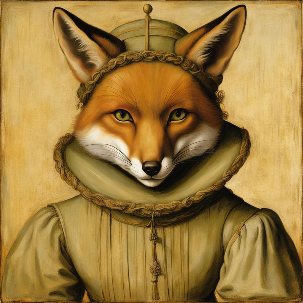 Fox Woman in Renaissance Oil Painting