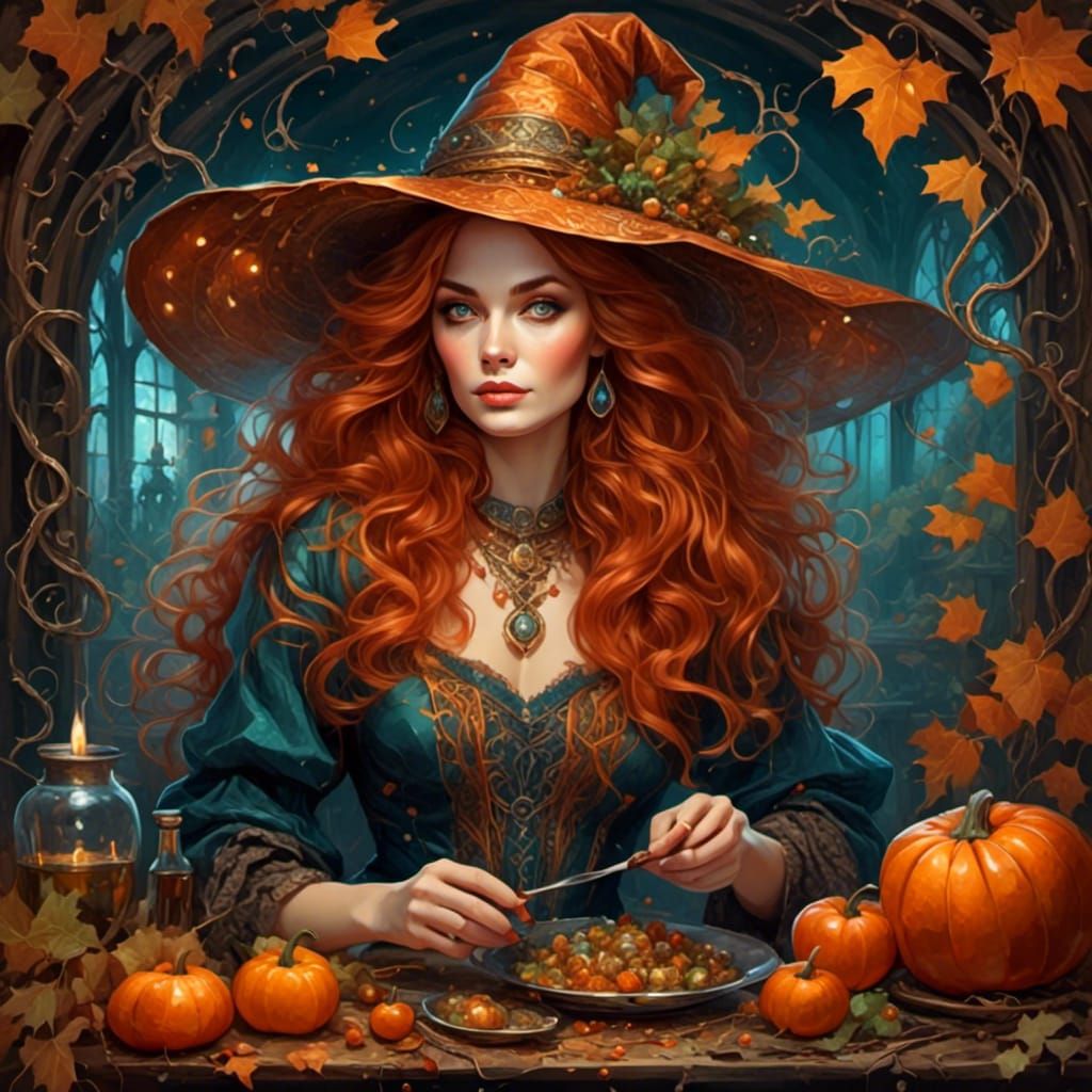 Charming Witch Portrait with Copper Hair and Gems