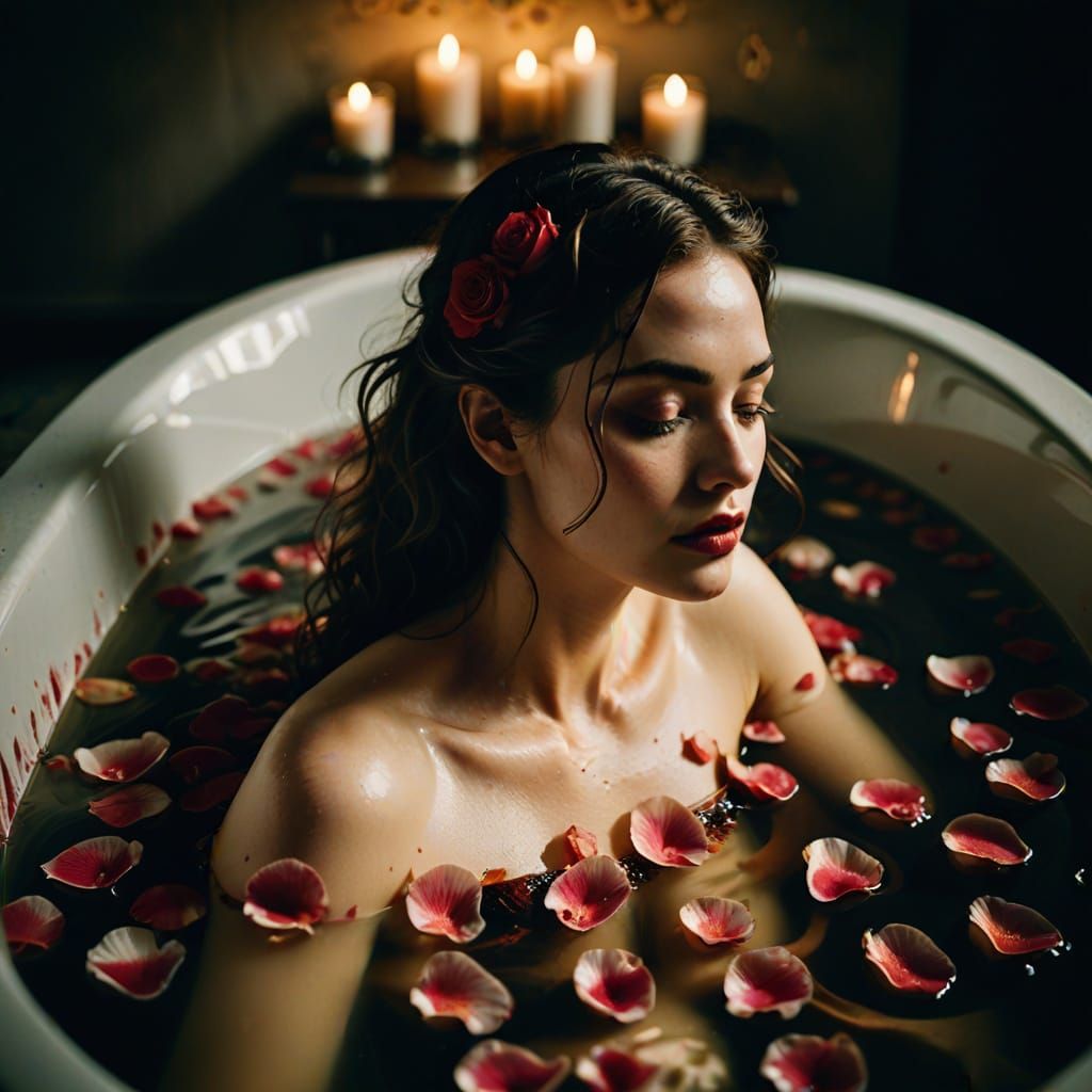 Ethereal photo of a woman, with her back turned, submerged i...