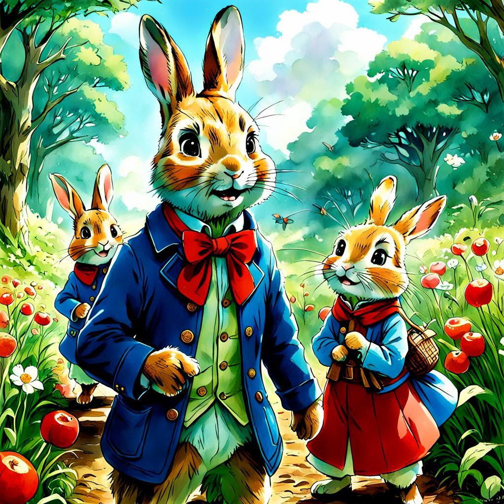 Peter Rabbit and Family in Anime Style