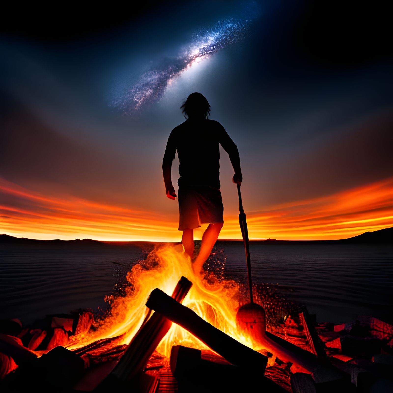 Hyperrealistic Campfire of Hell with Silhouettes