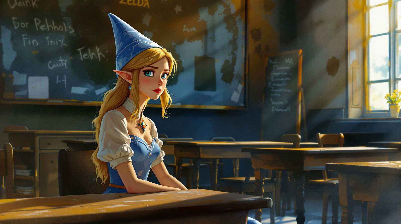 Gorgeous Princess Zelda Wears Dunce Cap in Classroom