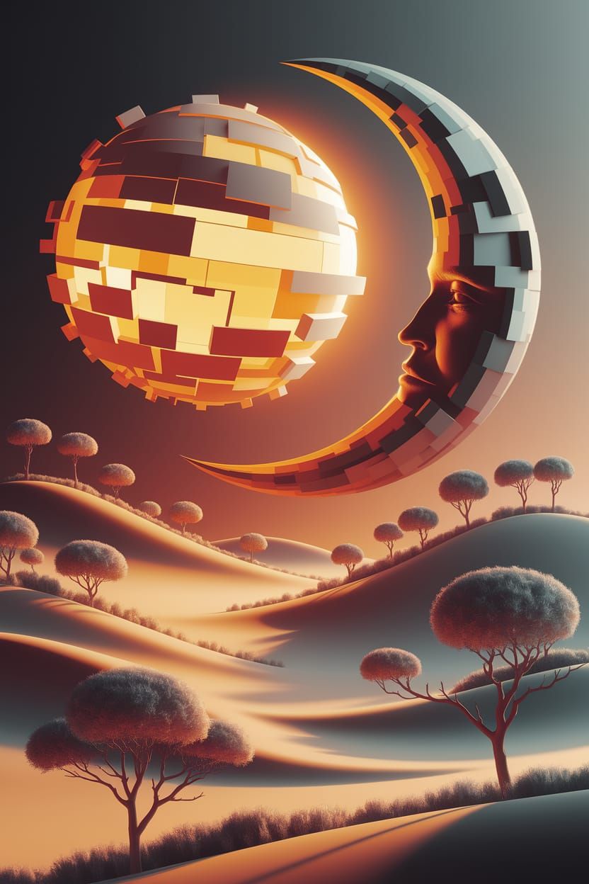 Abstract Sun and Moon Art in Alexander Jansson Style