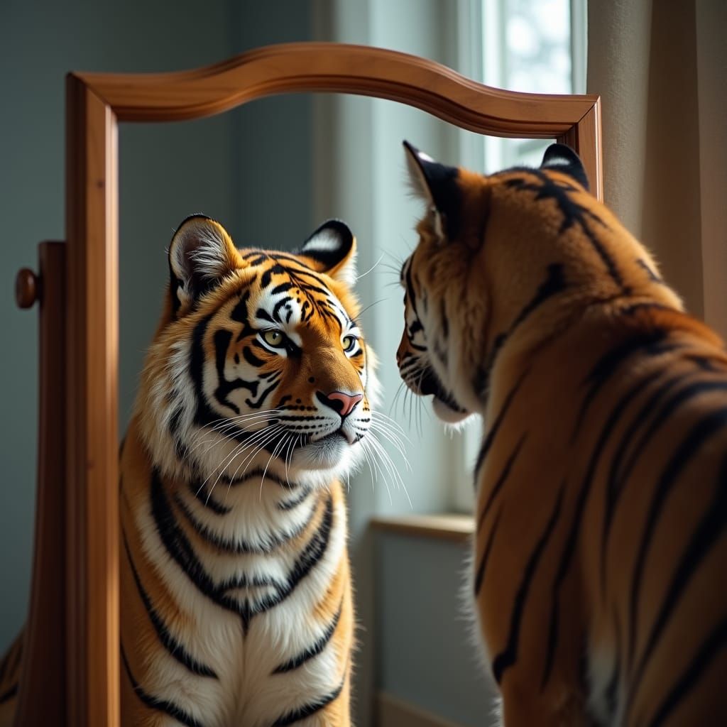 Cat's Reflection Reveals Inner Tiger