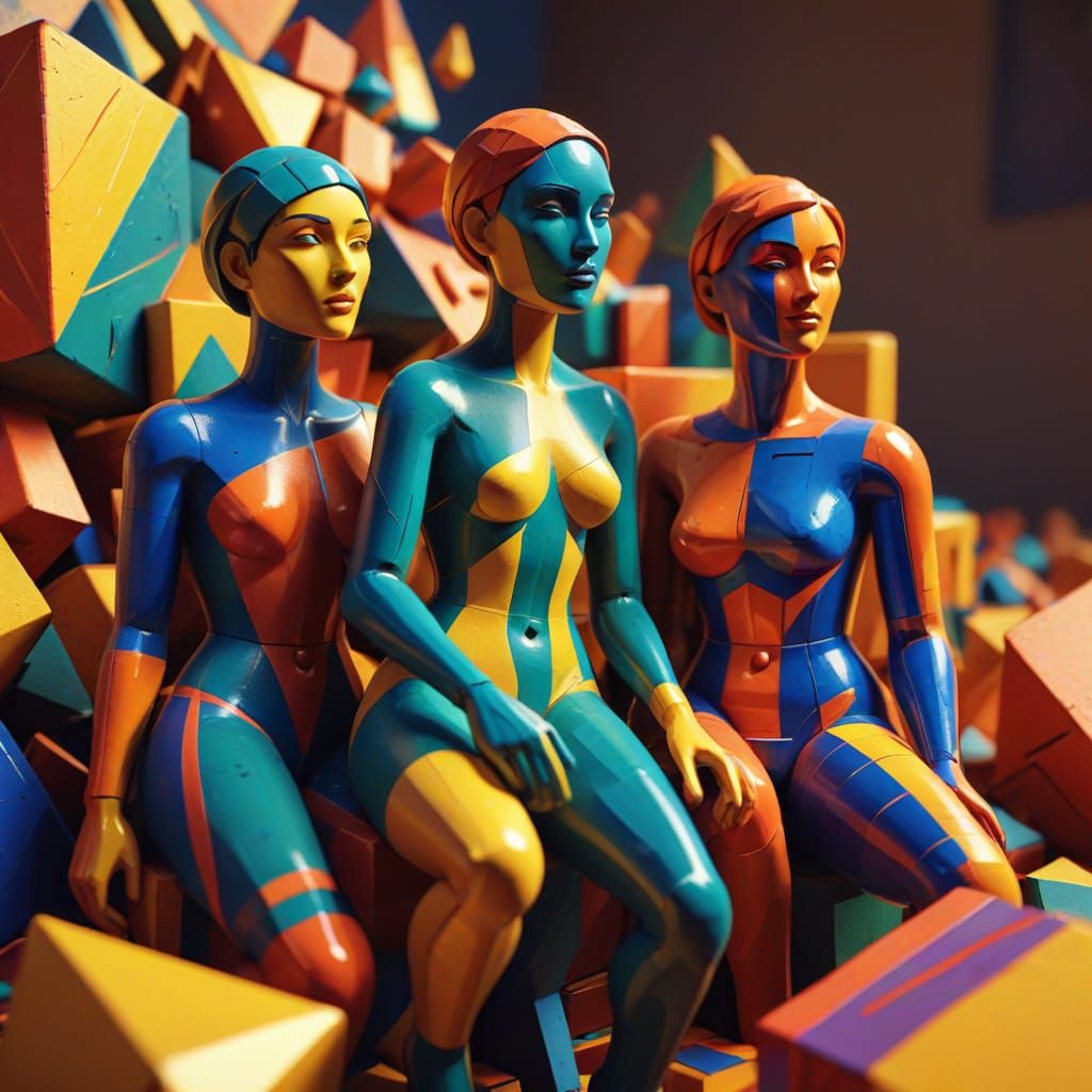 Dynamic Clay Figures in Geometric Cubist Style