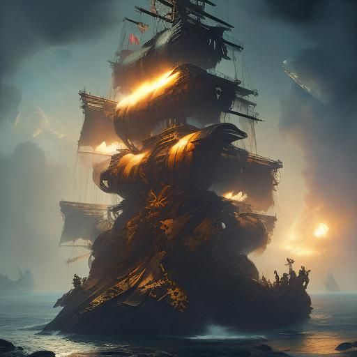 Pirate Captain Shares Gold on Spaceship, Sinister Art