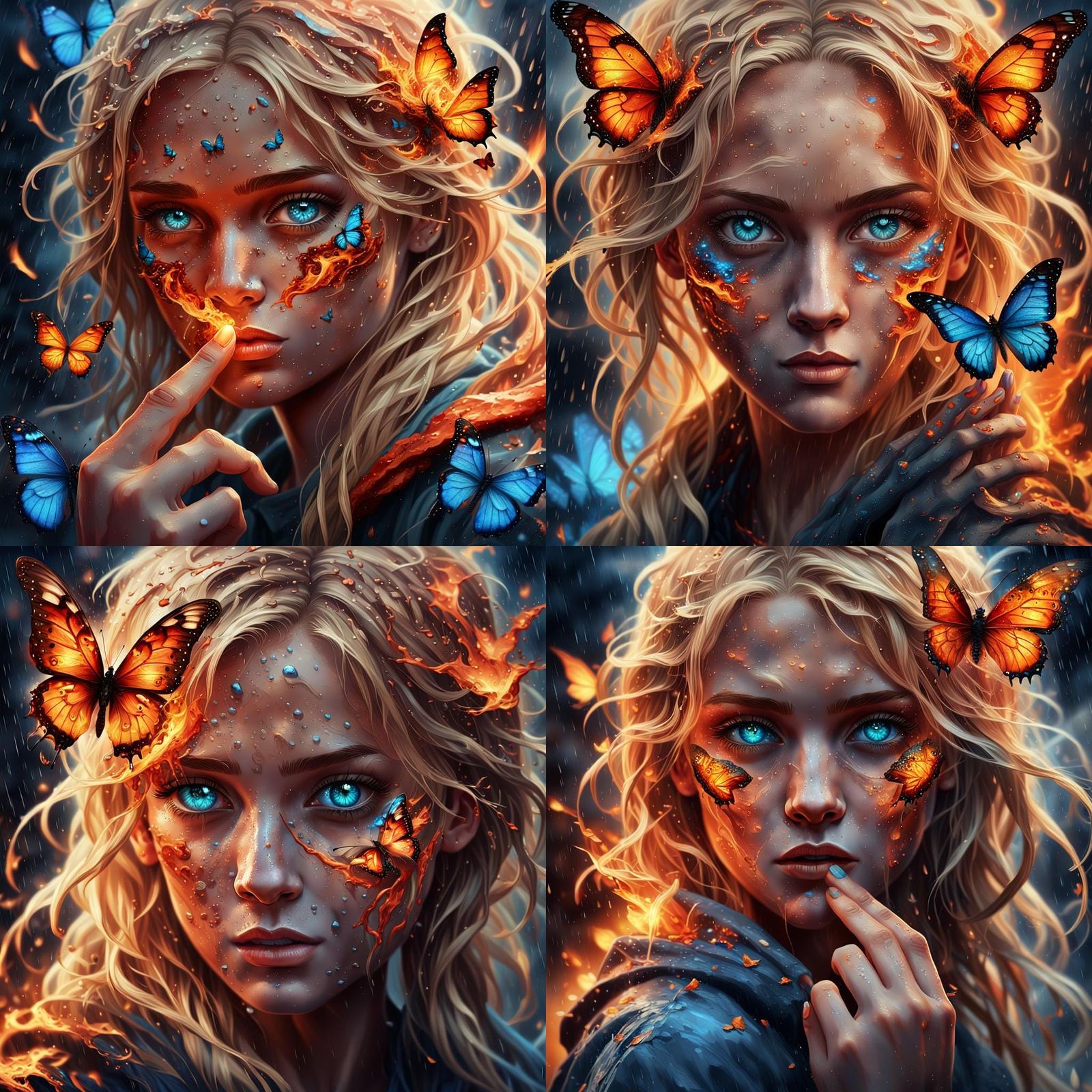 Woman with Fire Butterfly: Fantasy Concept Art