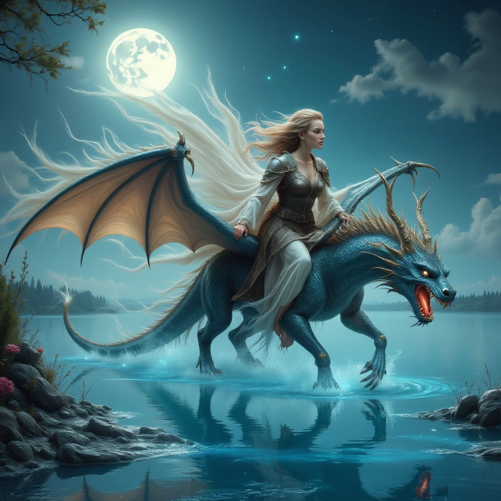 Moonlit Dragon Rider Portrait in Dreamcore Style