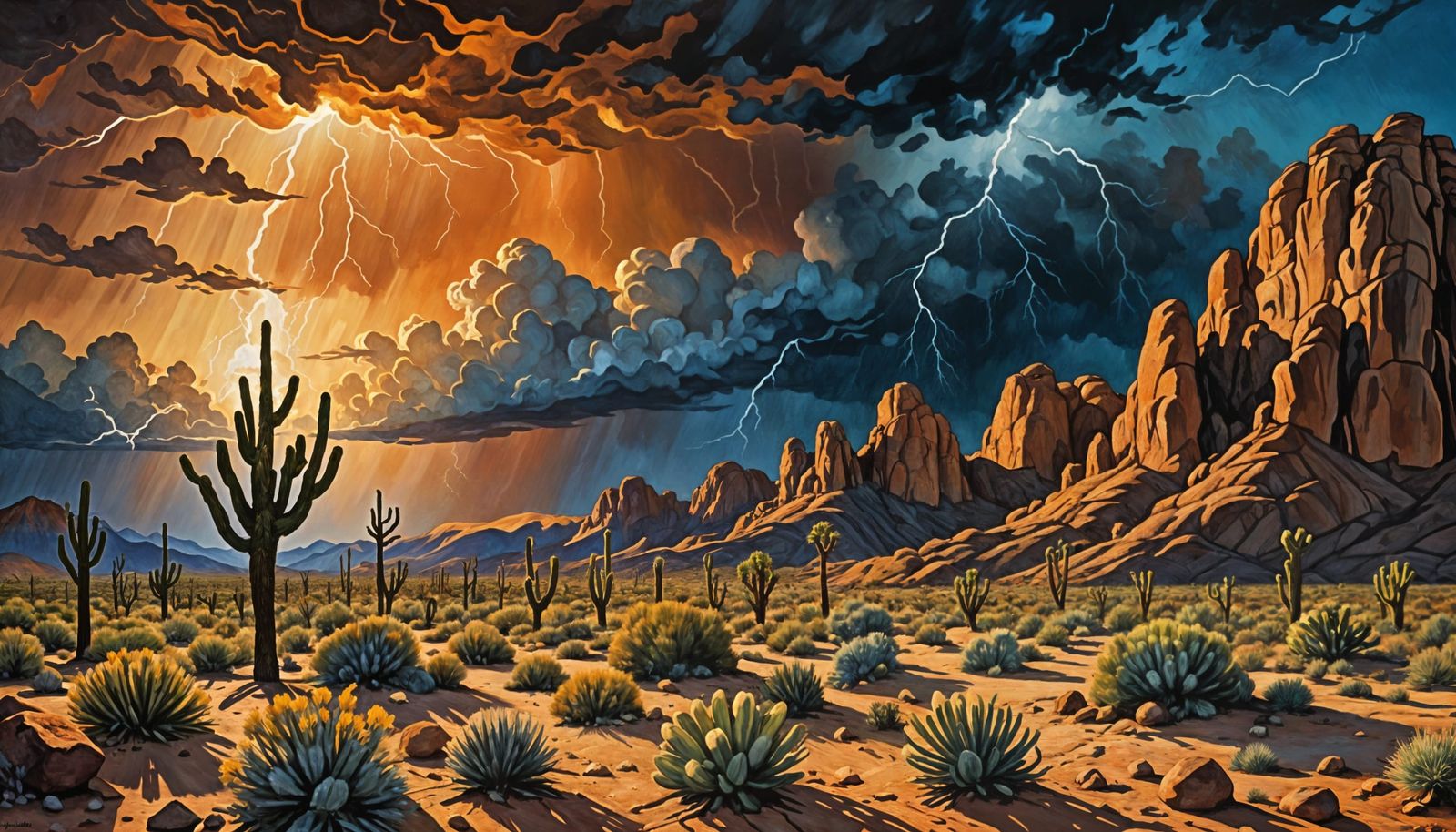 Majestic Desert Landscape in Thick Impasto