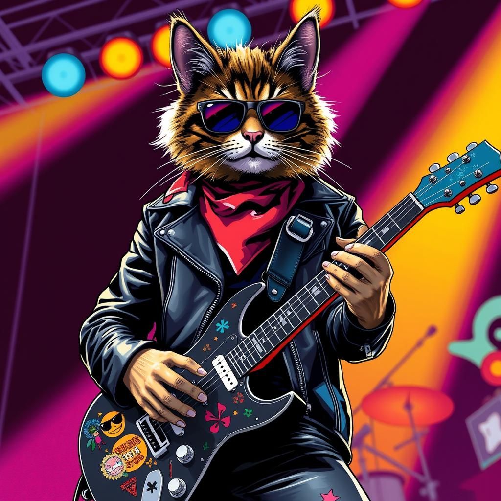 Cool Cat Rock Star Shredding Guitar