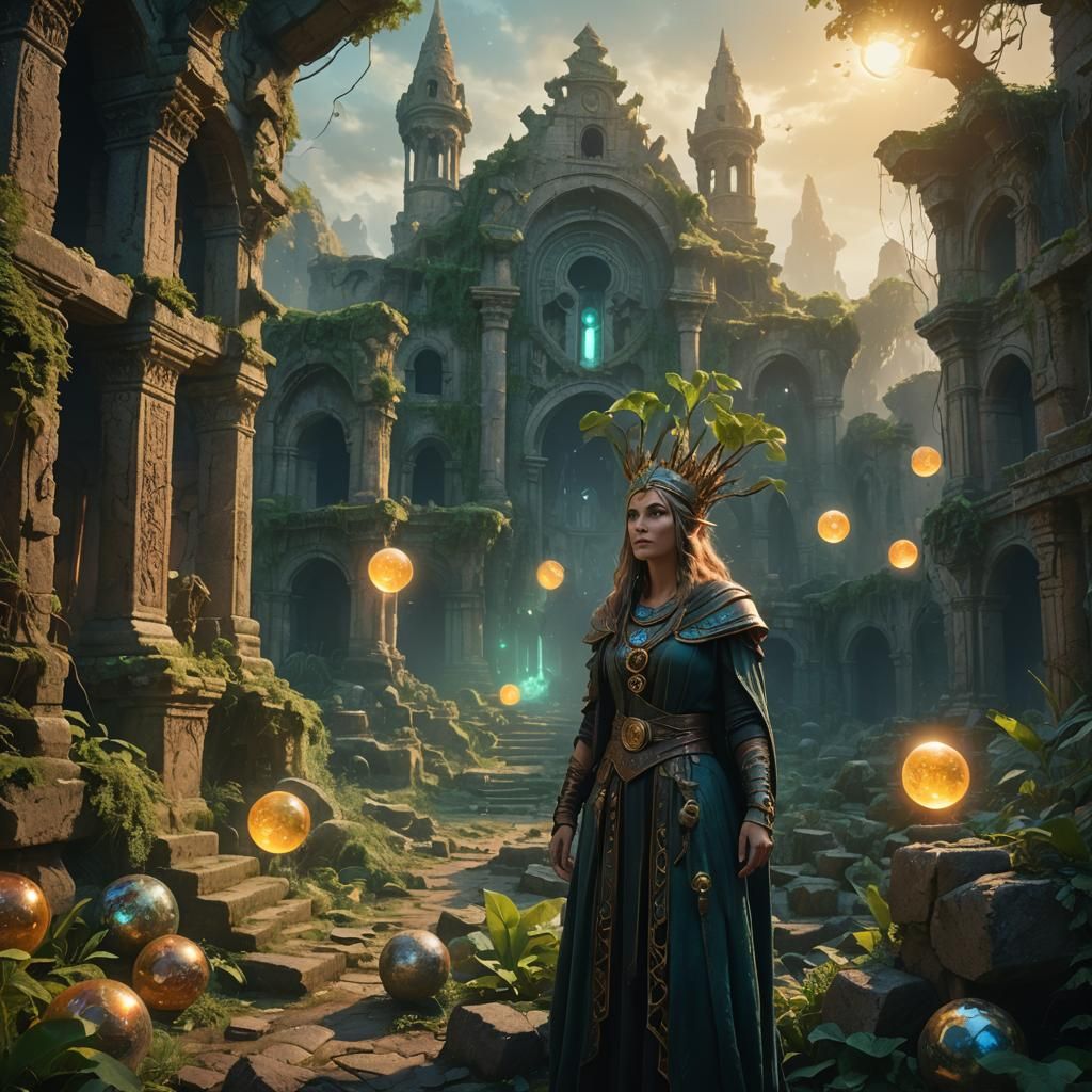Mystical Sorceress in Ancient Ruins: Fantasy Art