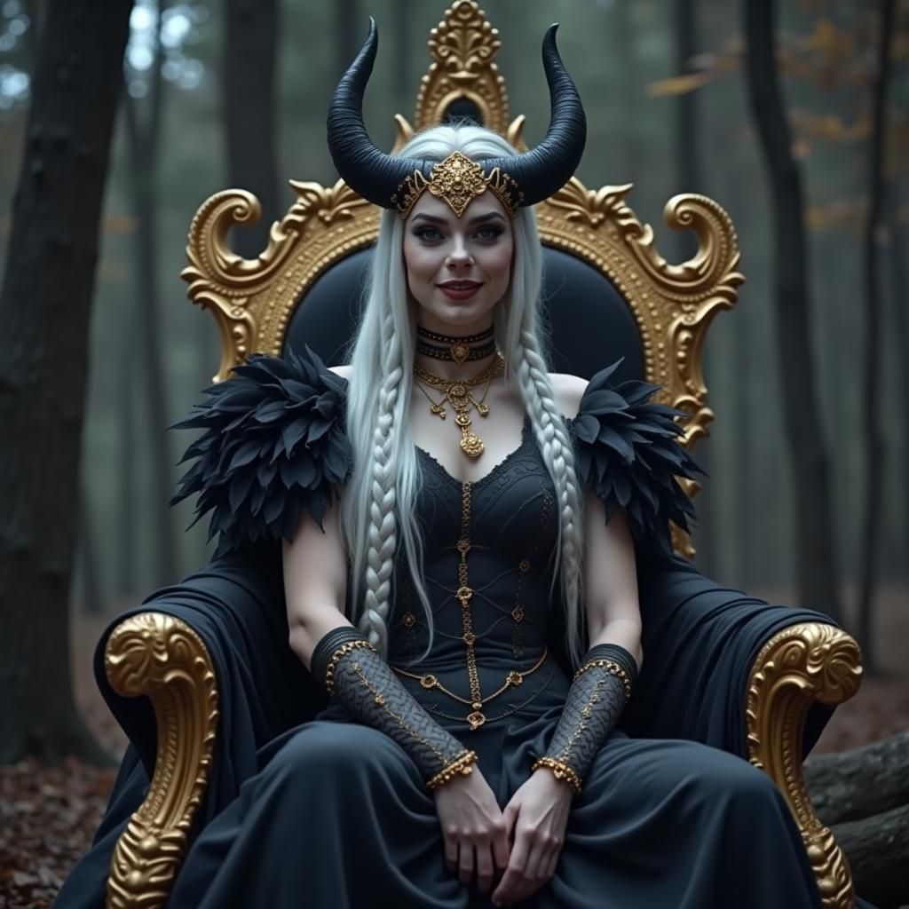 Goddess of Death on Throne in Dark Forest