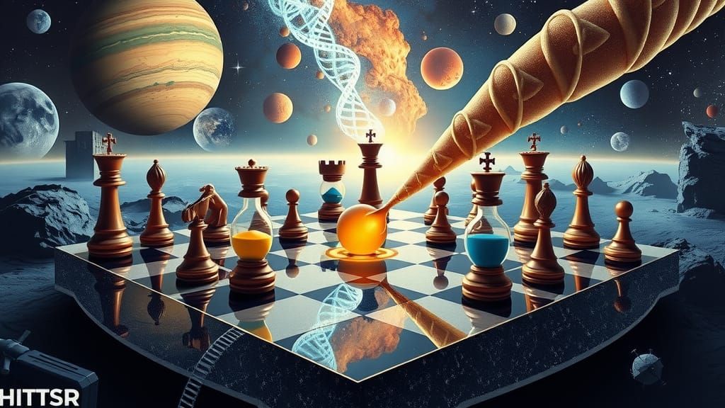 Cosmic Chessboard in Surrealist Style of Salvador Dali