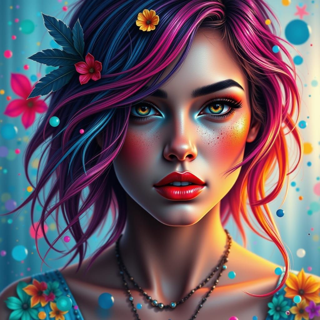 Neon Portrait by Rutkowski, Artgerm, and Mucha