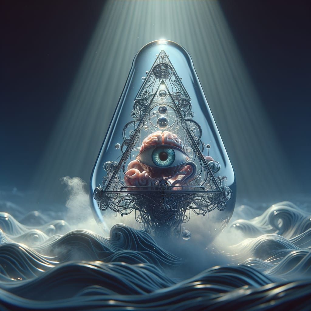 Glass 'A' with Eye and Brain: Cinematic 3D Render