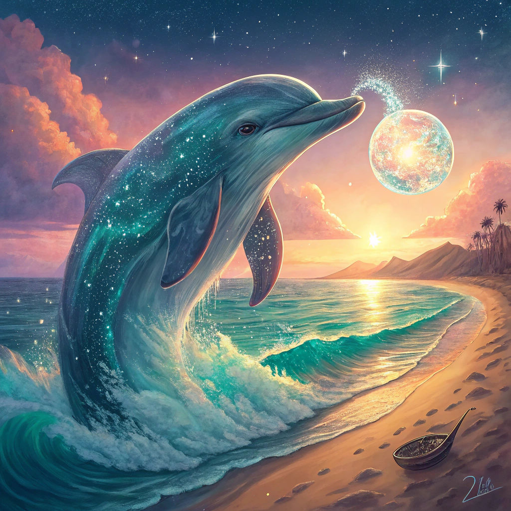 Dolphin with Crystal Ball at Water's Edge