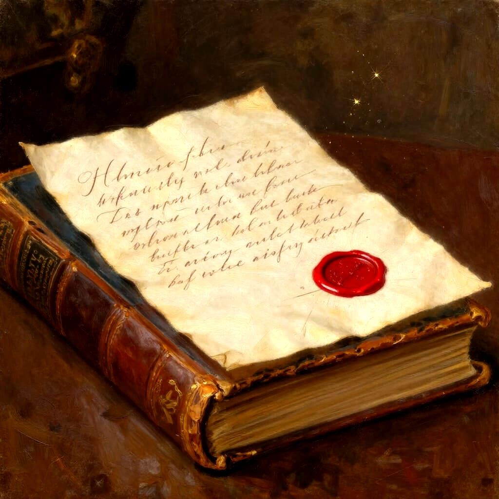 Handwritten Note with Wax Seal Among Old Books