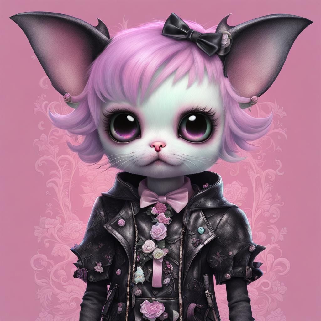 Pastel Goth Sanrio Bat Portrait in Mixed Media