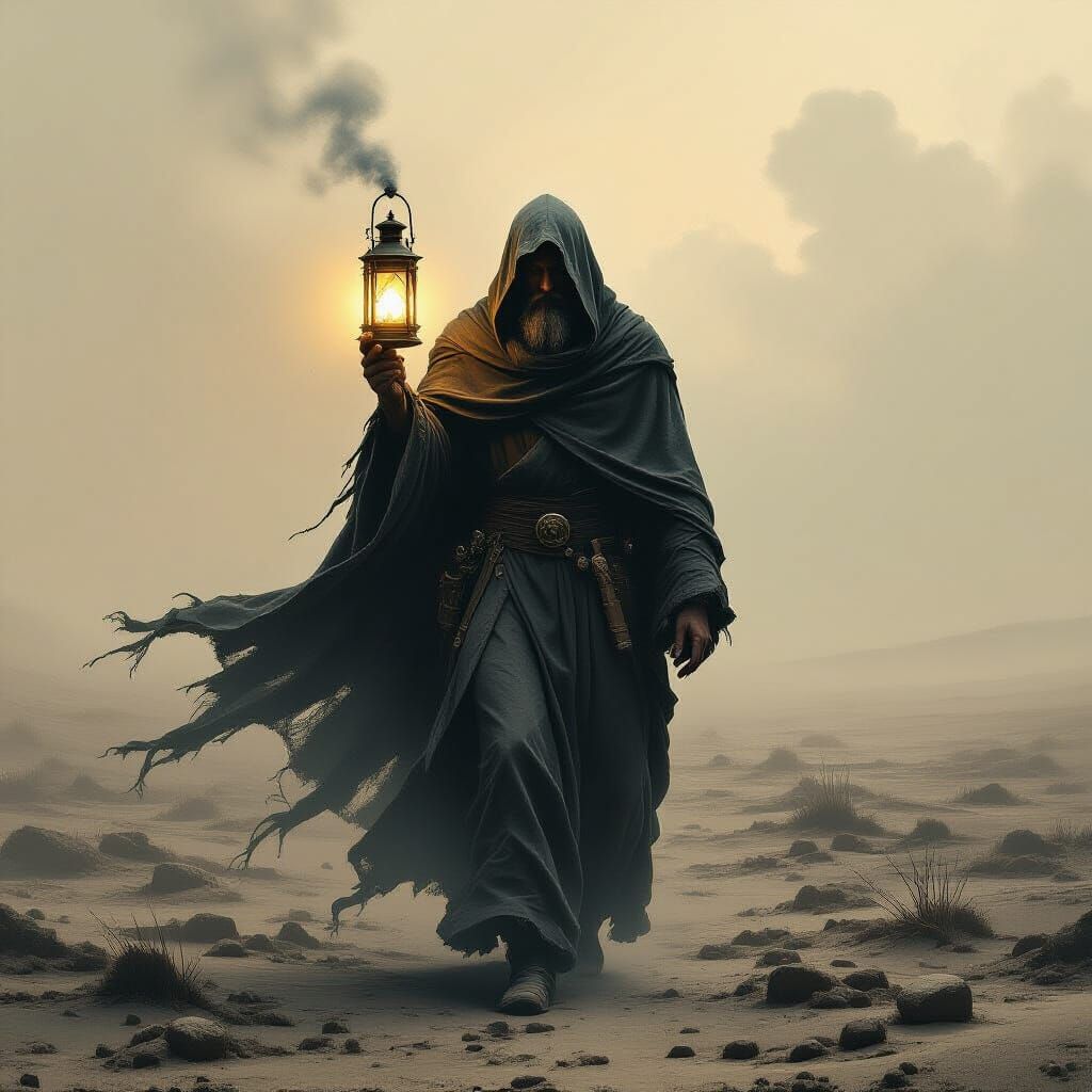 Wanderer Carries Last Light Through Desolate Wasteland