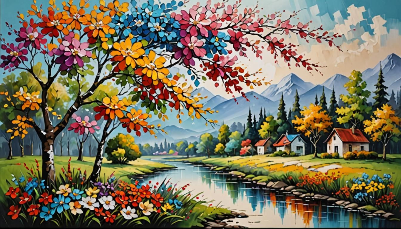 Handmade Colorful Flower Oil Painting on Canvas