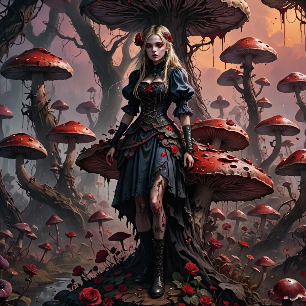 Alice in Dark Fantasy Mushroom Scene