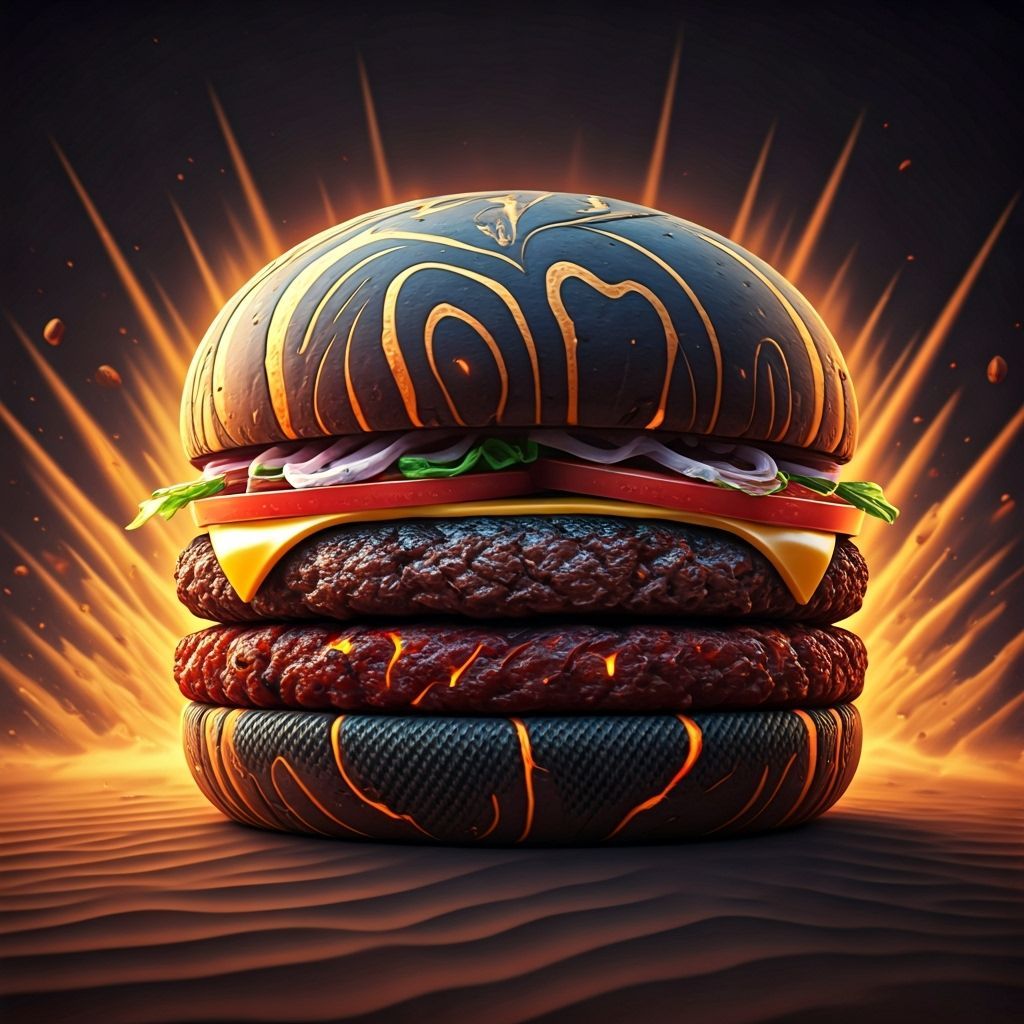 Futuristic Lava Burger with Marble Bread and Carbon Fiber
