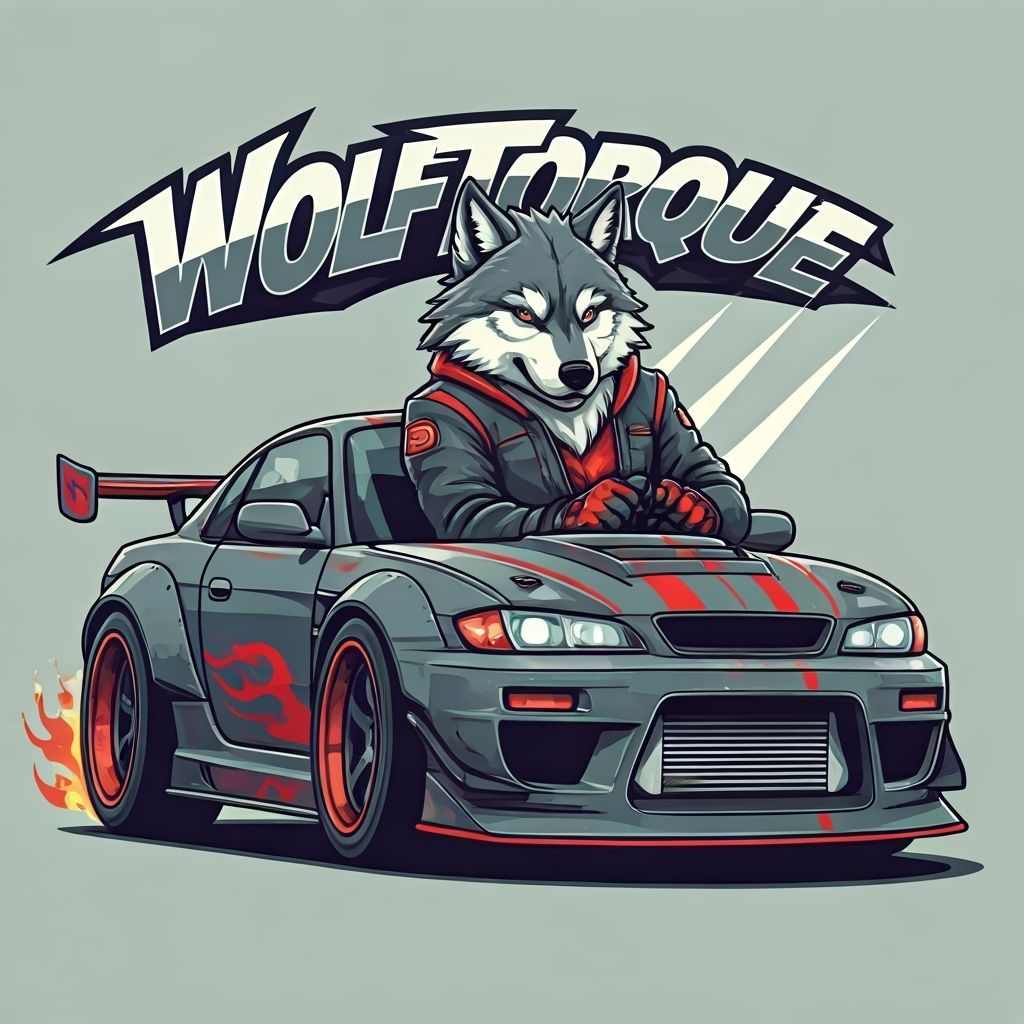 WolfTorque: Fierce Wolf Drives Drift Car in Cartoon Style