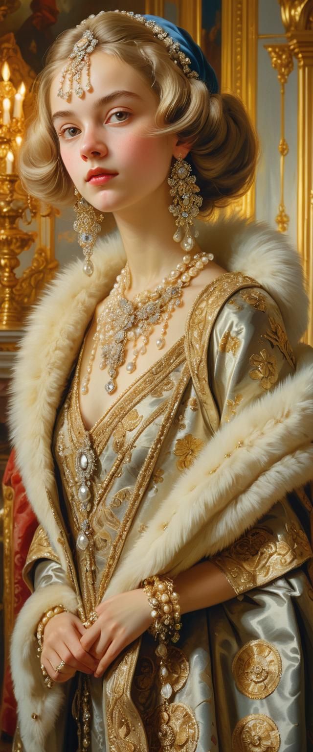 Baroque Portrait of Russian Girl with Jewels