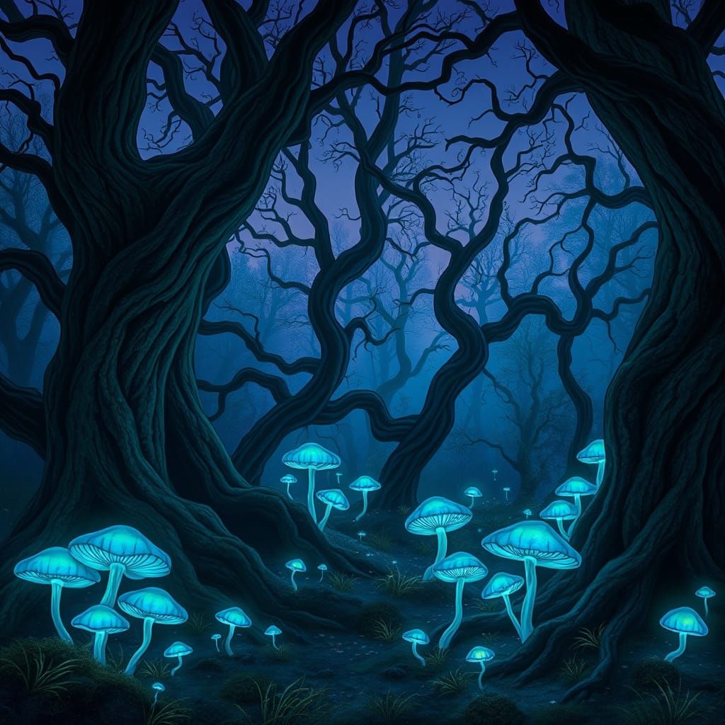 Whimsical Twilight Forest in Iridescent Hues
