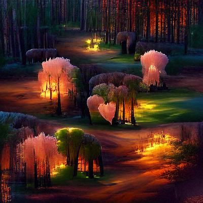 Romantic Forest at Twilight: Evening Glow